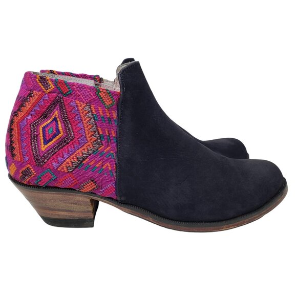 Embroidered Aztec Tapestry Booties Women's Multicolor Suede Southwestern 9.5 - Picture 1 of 10